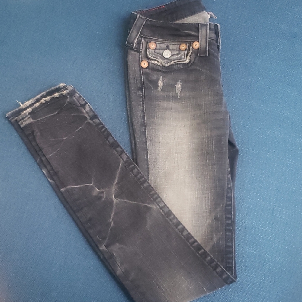 Dark Distressed Denim True Religion Womens Jean's